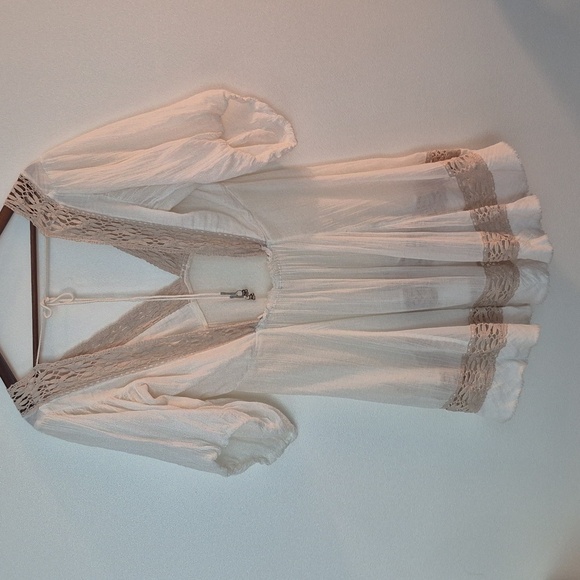 NWOT Free People Boho Festival Gauzy Cotton Dress Crochet Trim Oversized - Picture 2 of 8